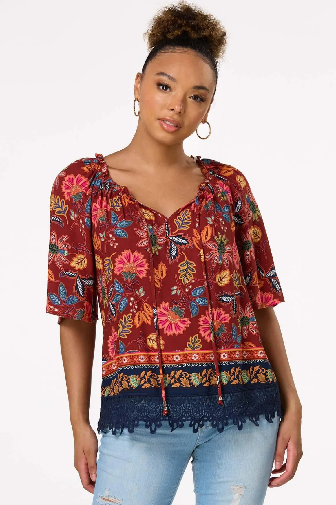 Floral Crochet Trim Top