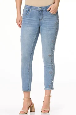 Floral Embroidered Pearl Ankle Jeans