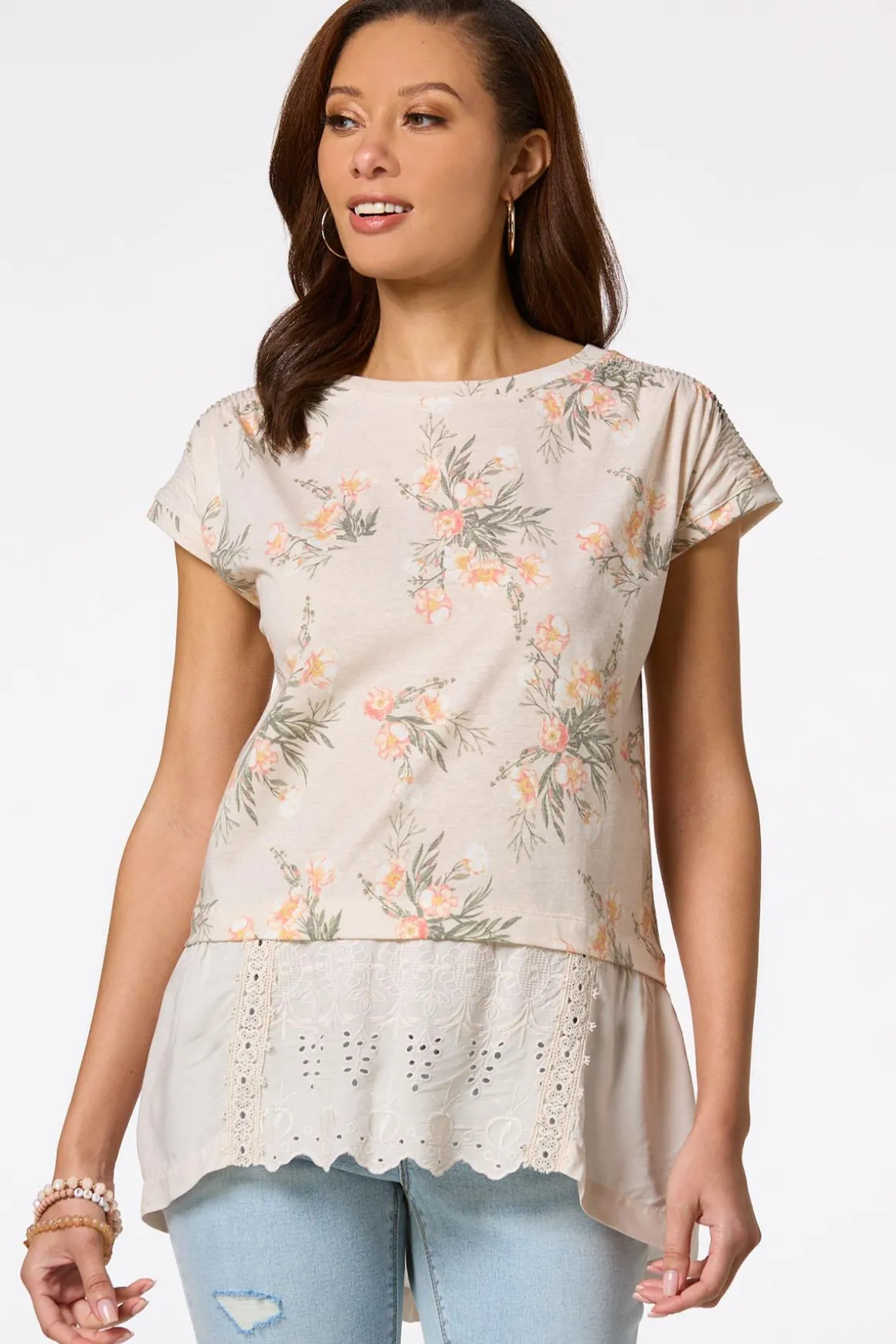Floral Eyelet Hem Top