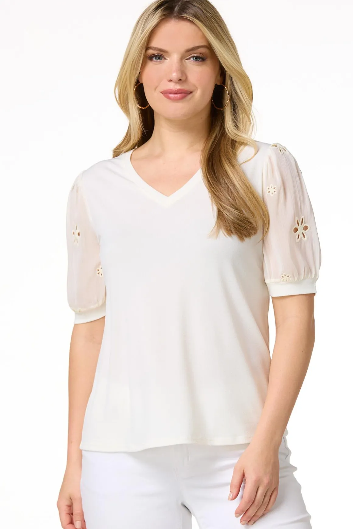 Floral Eyelet Sleeve Top