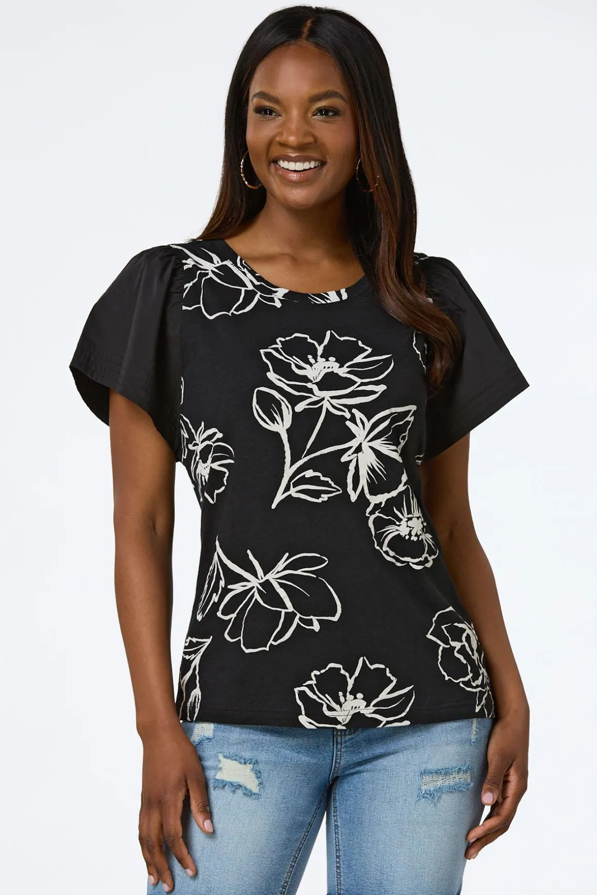 Floral Flutter Sleeve Top