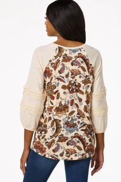 Floral Fringe Balloon Sleeve Top
