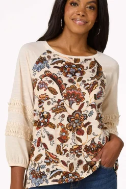 Floral Fringe Balloon Sleeve Top
