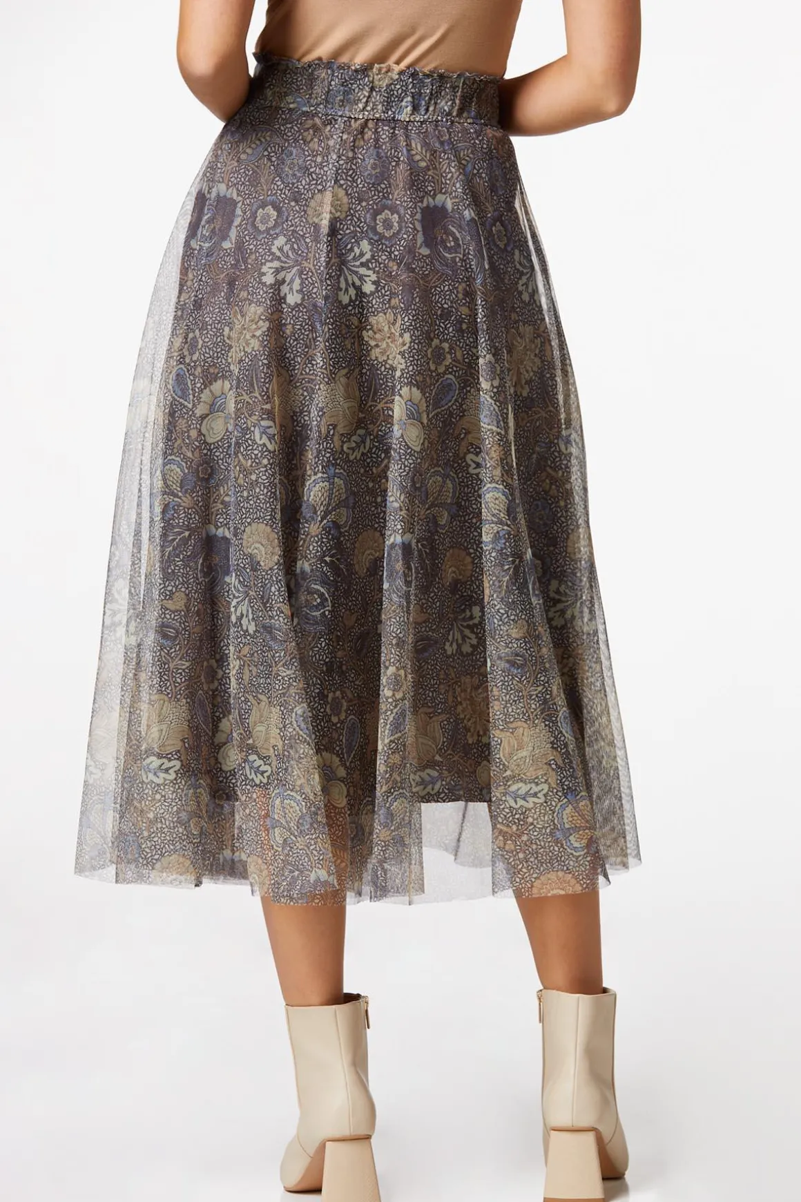 Floral Mesh Midi Skirt