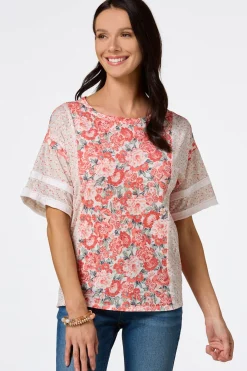 Floral Panel Drop Shoulder Top