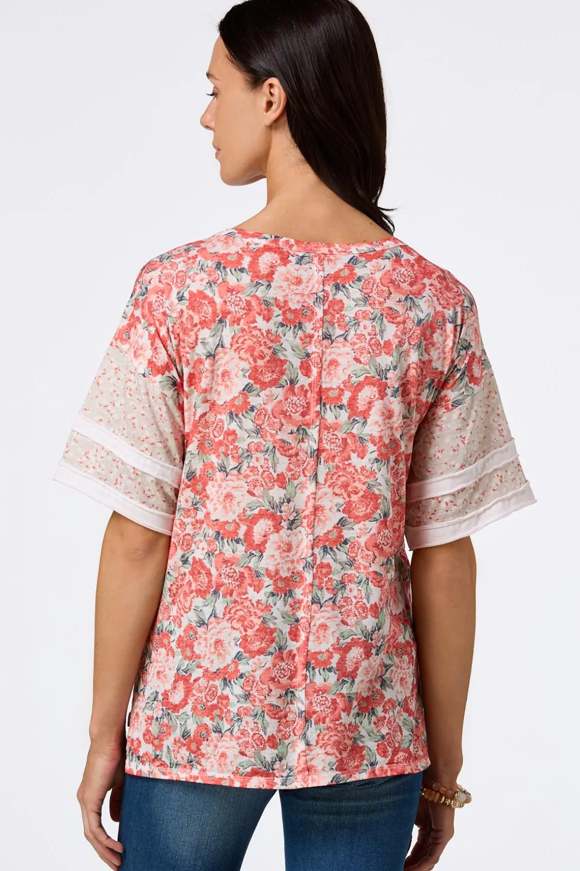 Floral Panel Drop Shoulder Top