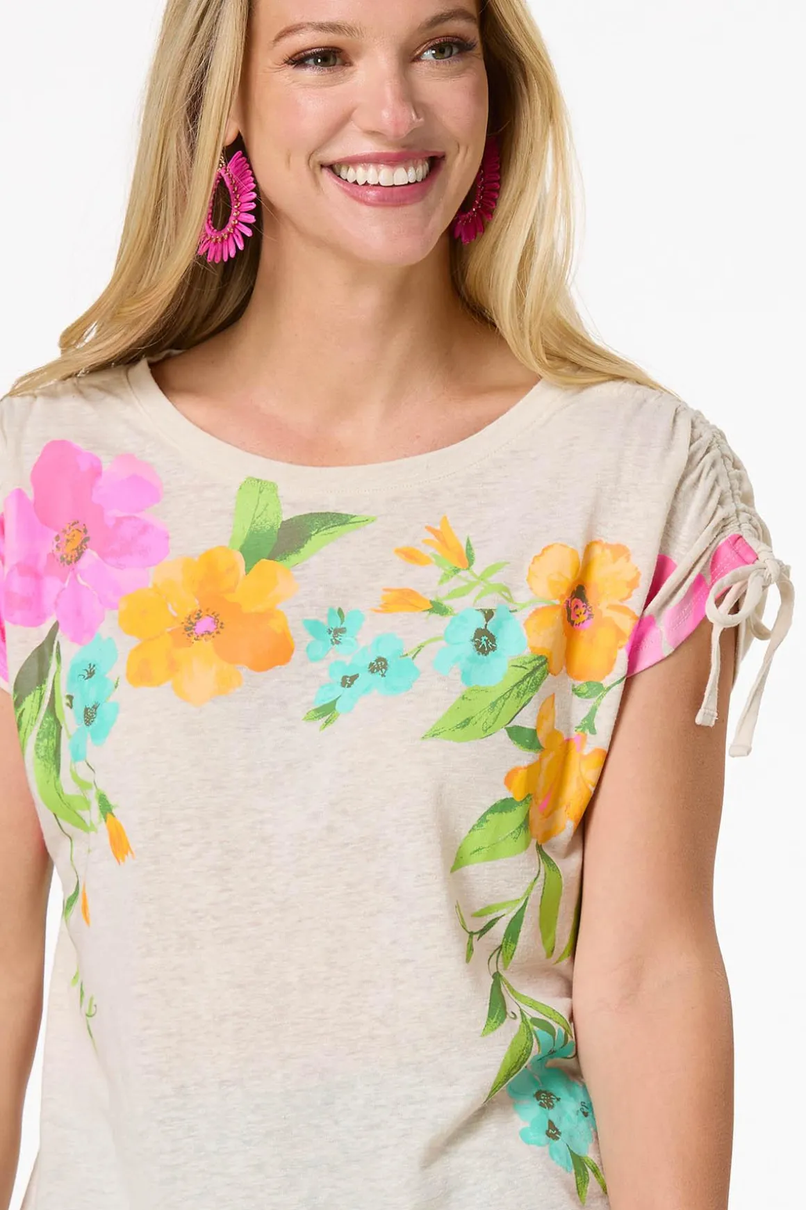 Floral Ruched Shoulder Top