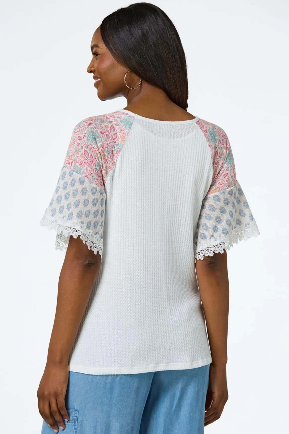 Floral Sleeve Waffle Top