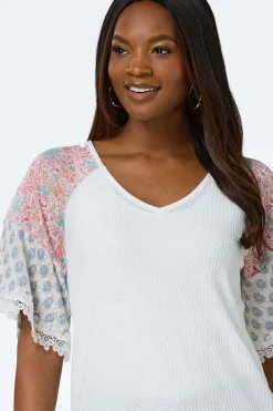 Floral Sleeve Waffle Top