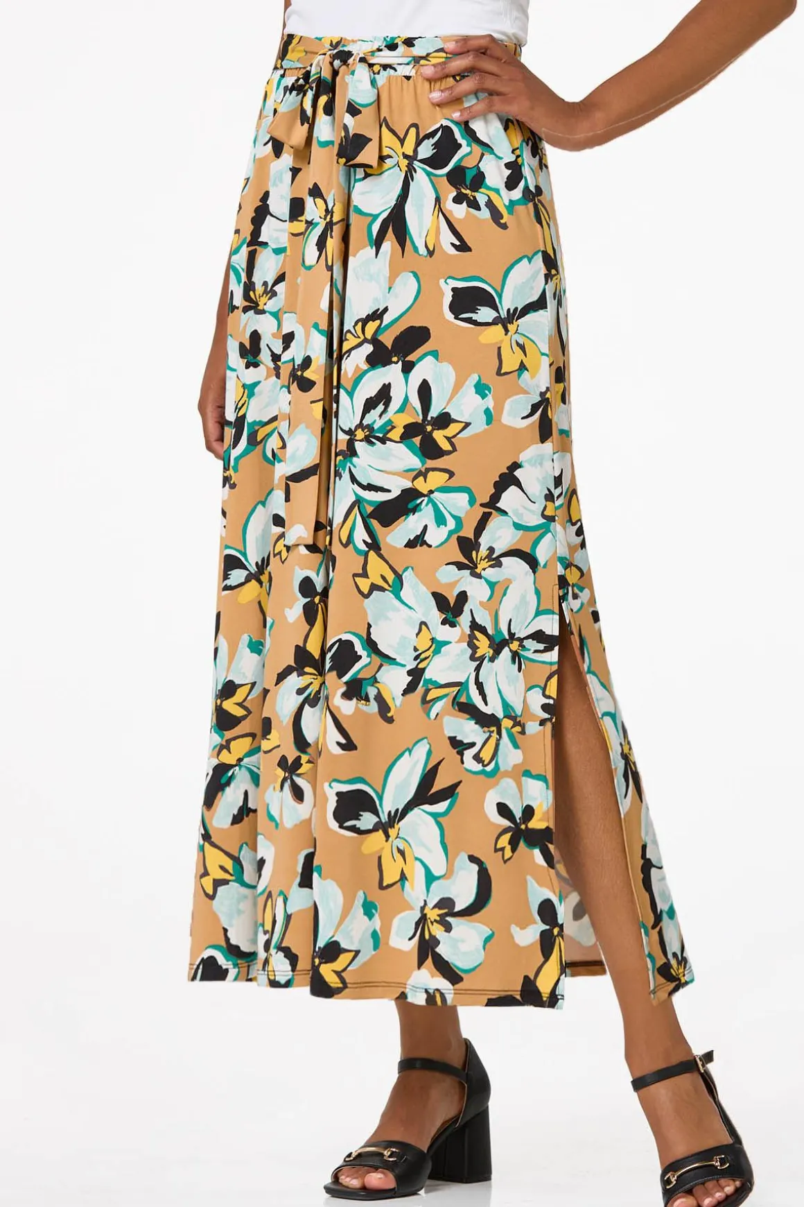 Floral Tie Front Maxi Skirt