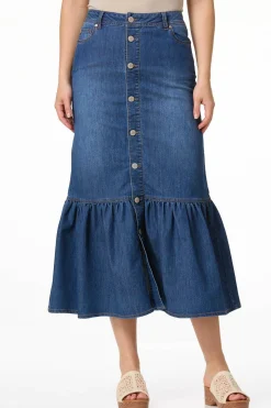 Flounced Denim Maxi Skirt