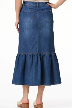 Flounced Denim Maxi Skirt