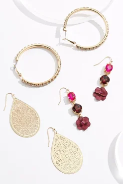 Flower Rhinestone Filigree Earring Set