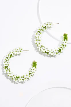 Flower Seed Bead Hoop Earrings