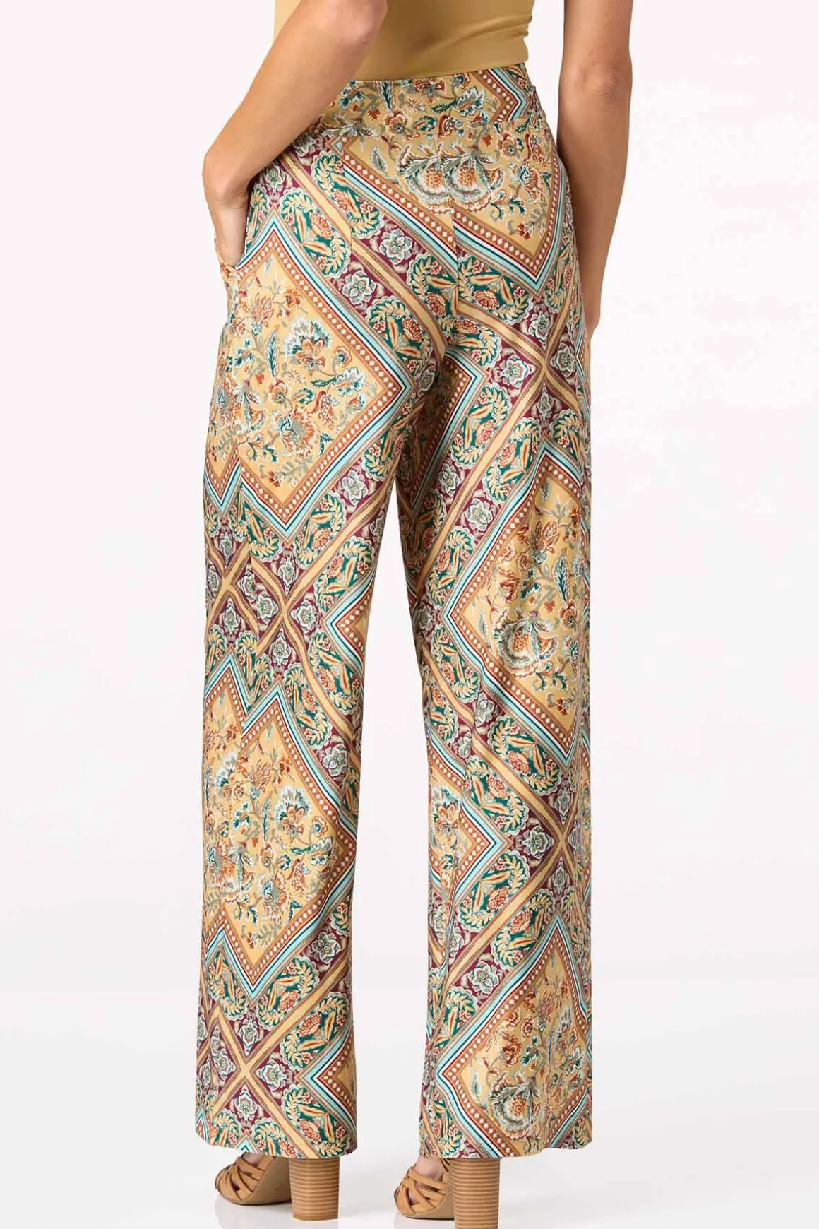 Framed Floral Wide Leg Pants