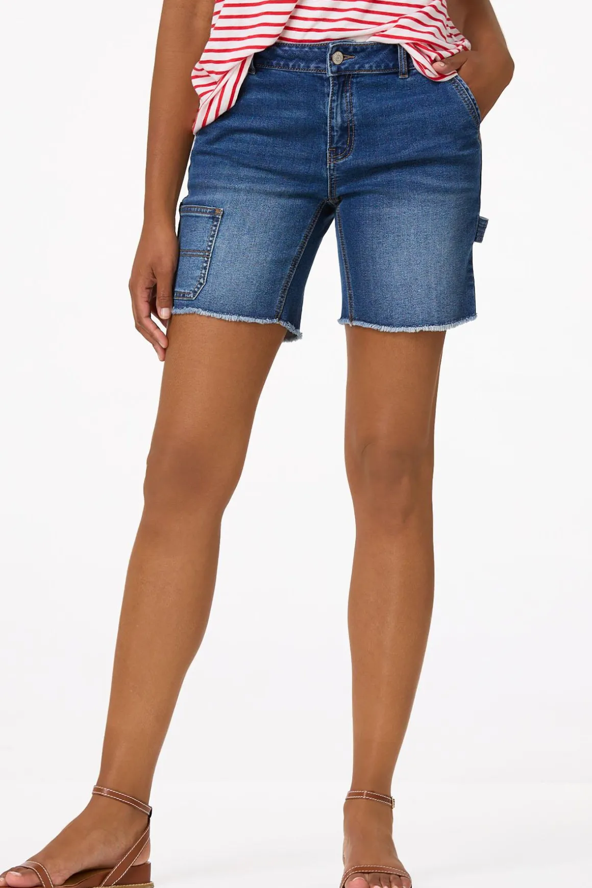 Frayed Cargo Denim Shorts