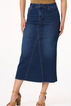 Frayed Denim Midi Skirt