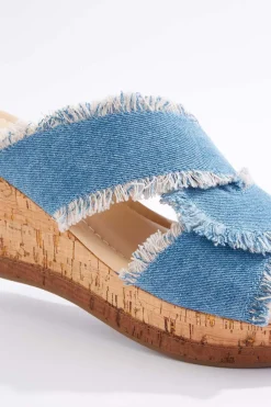 Frayed Denim Wedge Sandals