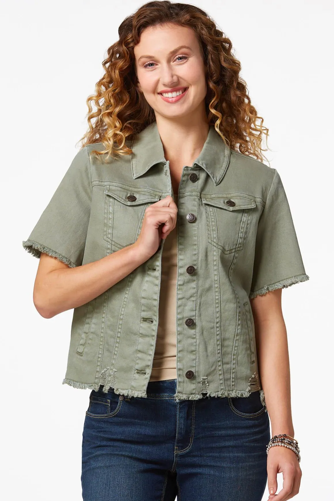 Frayed Short Sleeve Denim Jacket