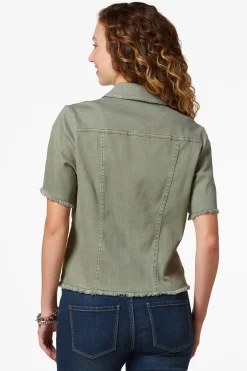 Frayed Short Sleeve Denim Jacket