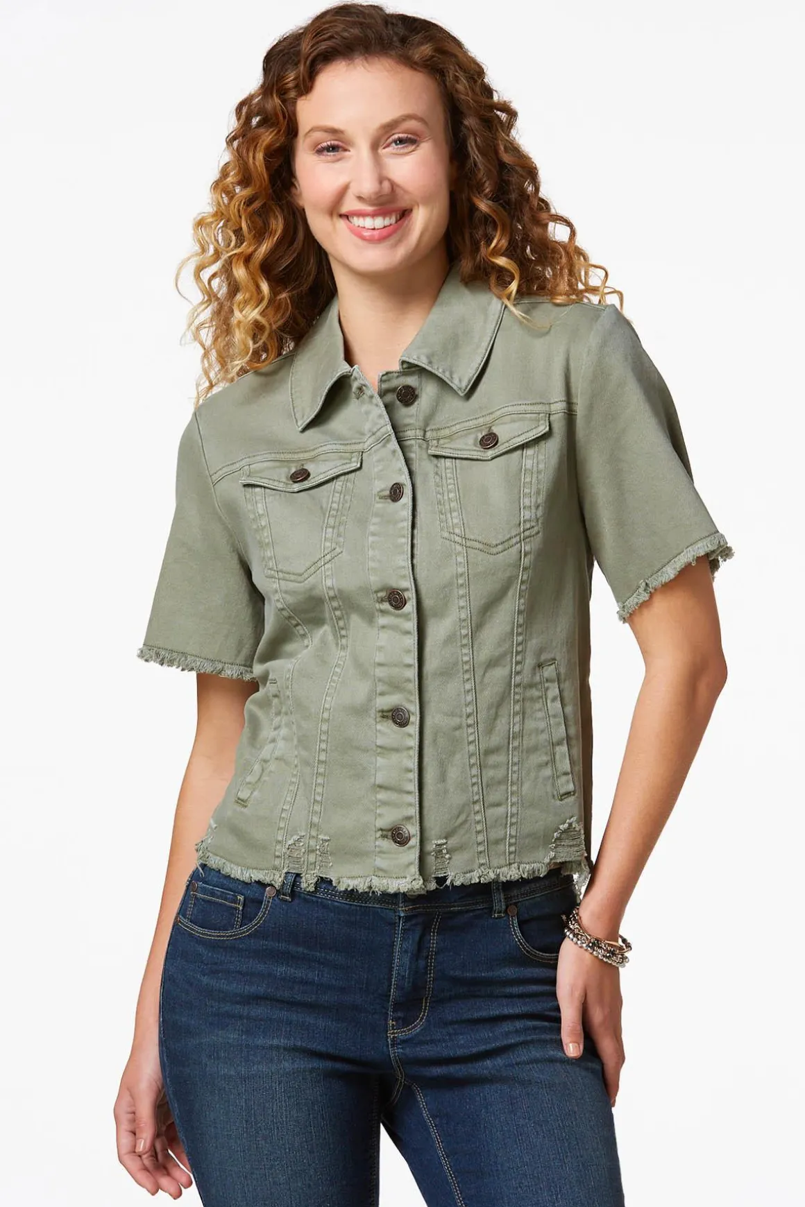 Frayed Short Sleeve Denim Jacket