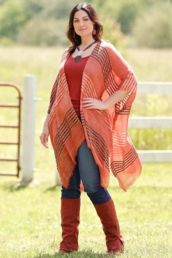 Frayed Trim Stripe Kimono