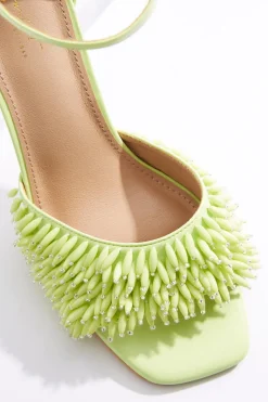 Fringe Bead Dressy Heel Sandals
