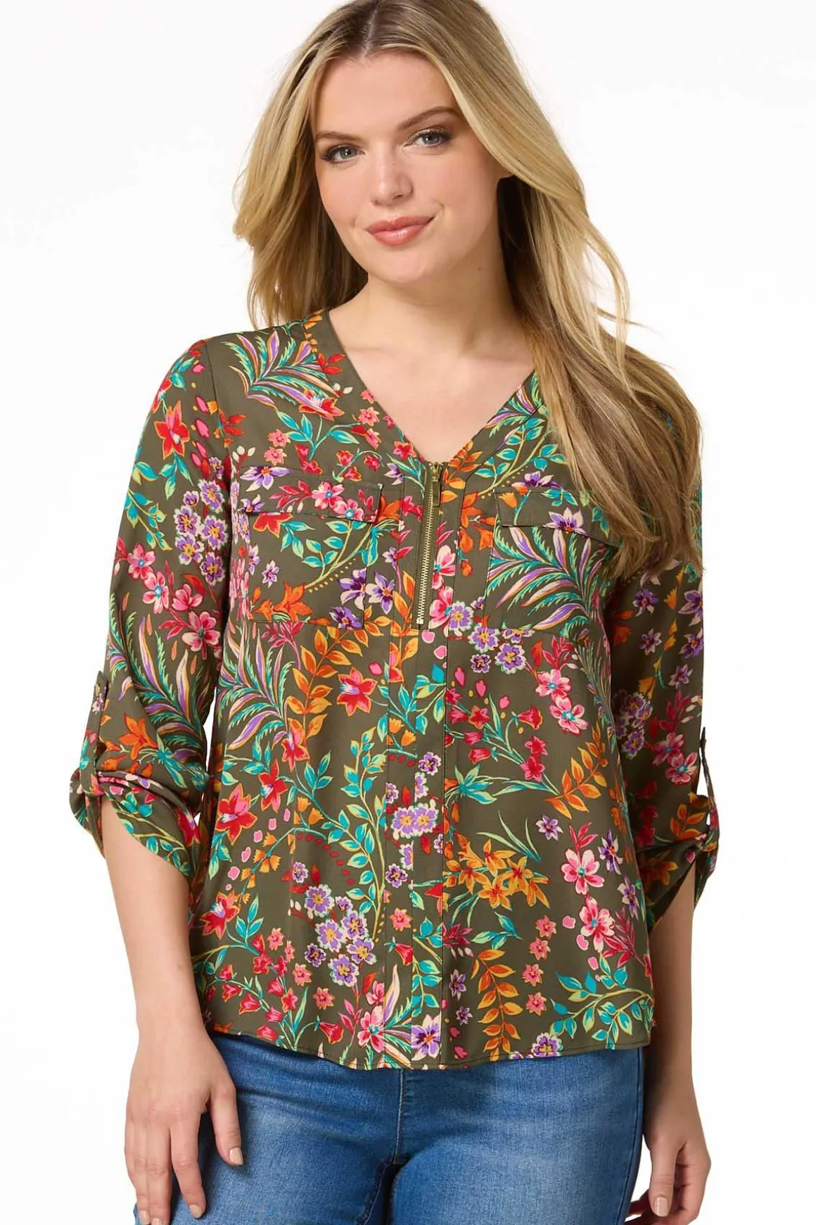Garden Floral Zip Front Top