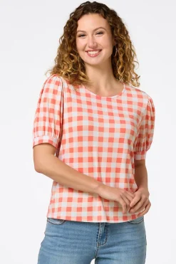 Gingham Puff Sleeve Top