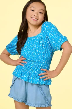 Girls Blue Floral Top