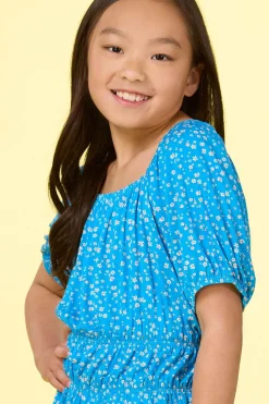 Girls Blue Floral Top