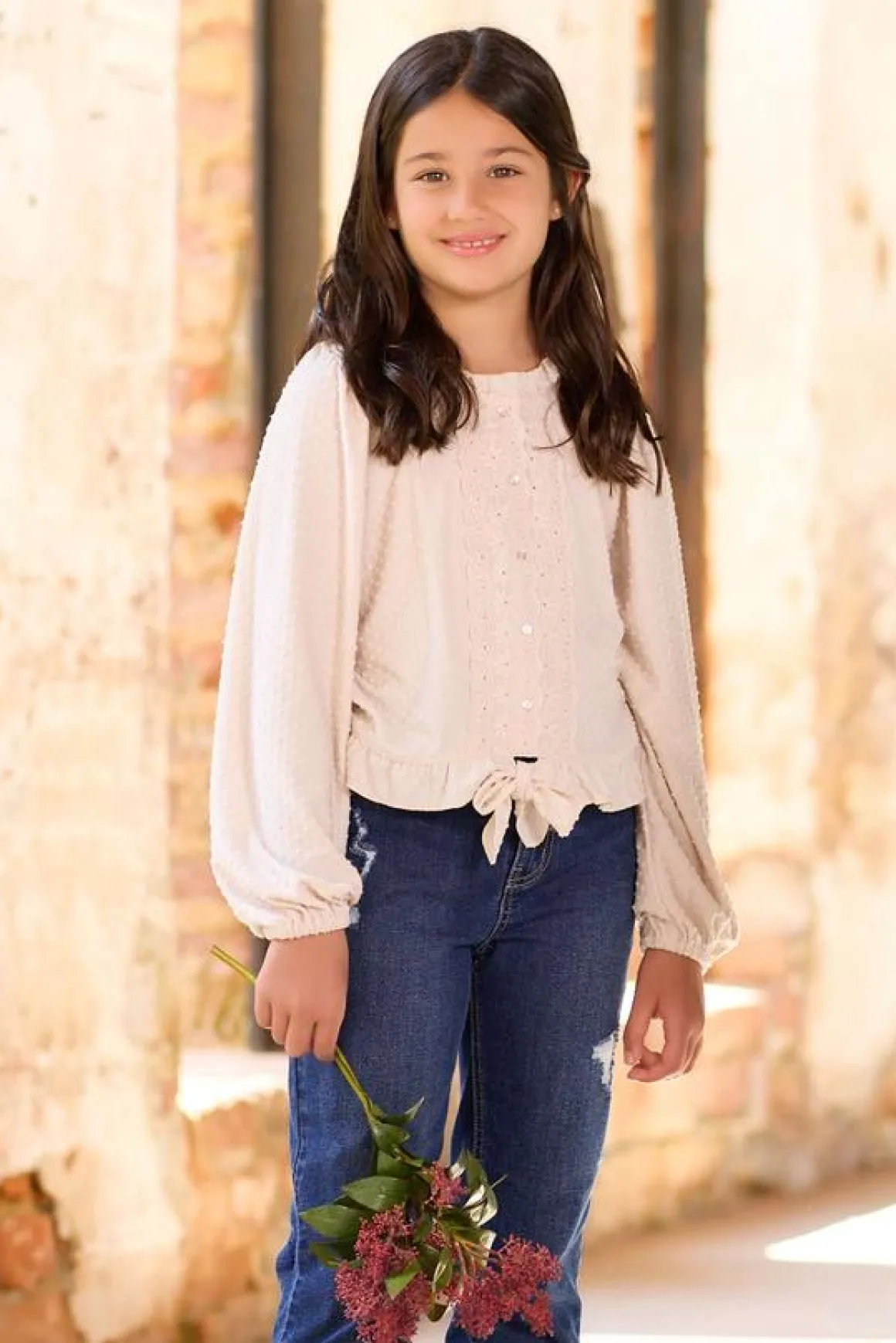 Girls Clip Dot Eyelet Top