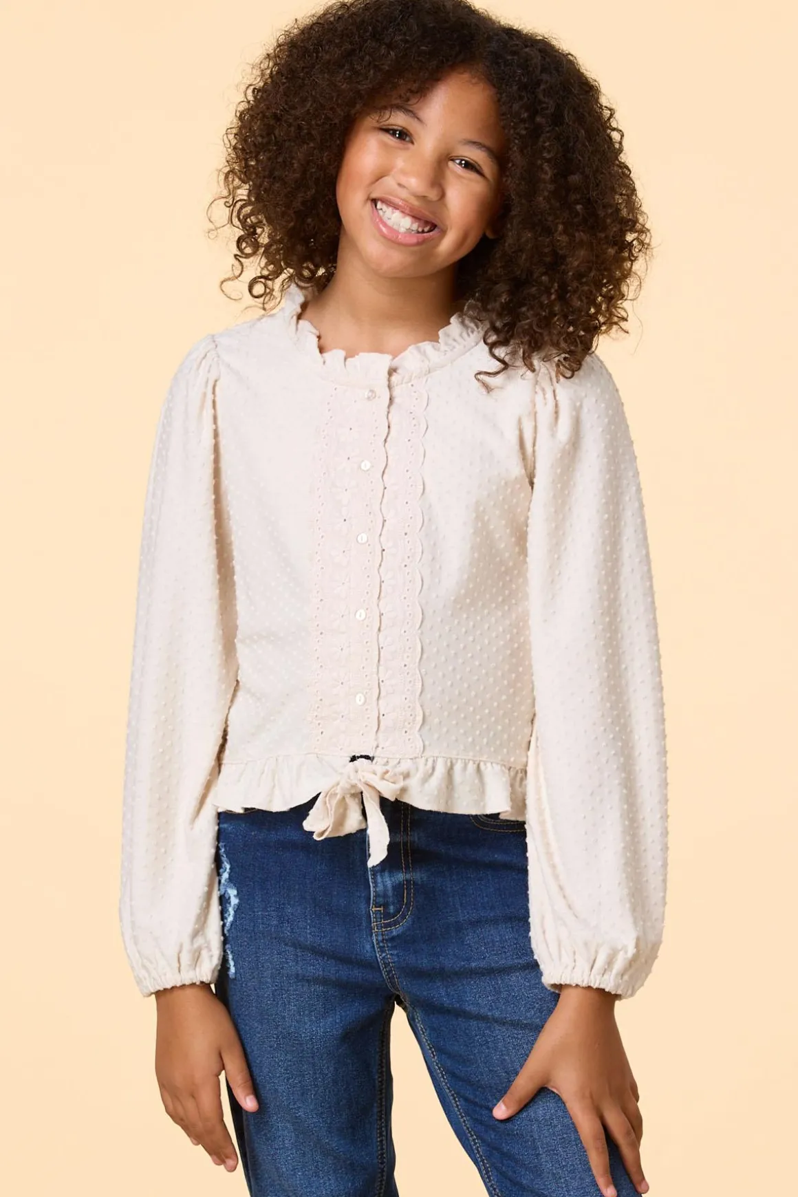 Girls Clip Dot Eyelet Top