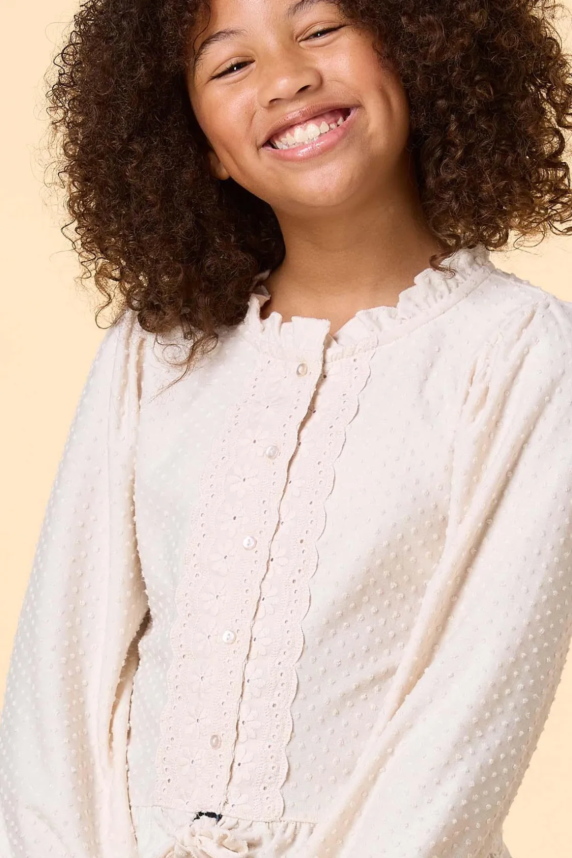 Girls Clip Dot Eyelet Top