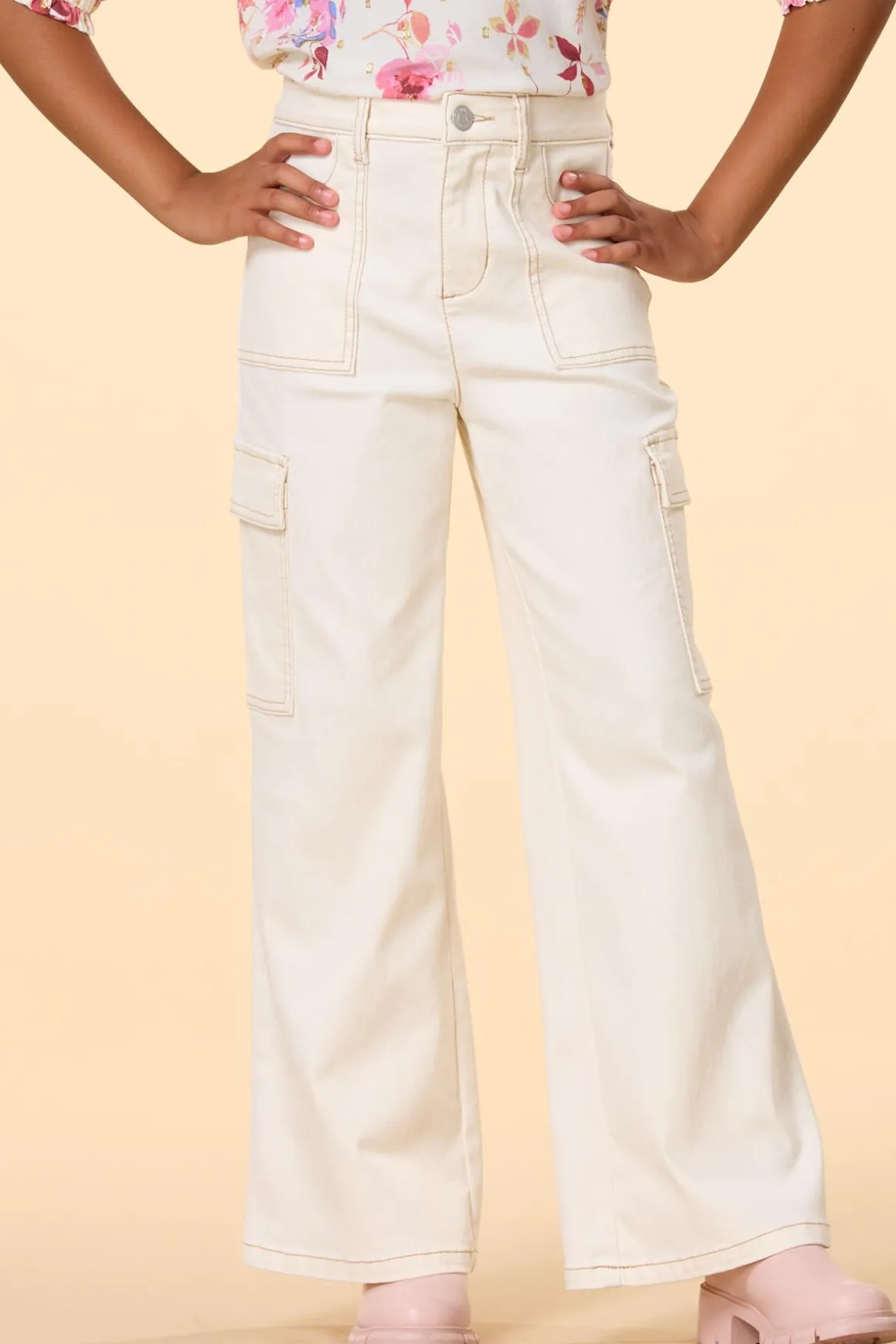 Girls Contrast Wide Leg Twill Pants