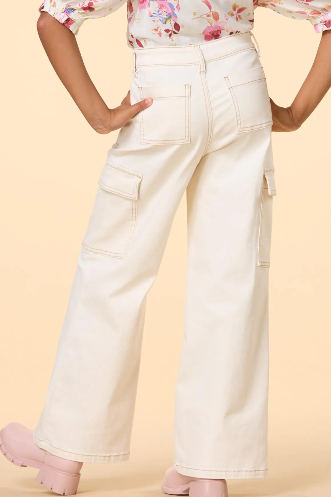 Girls Contrast Wide Leg Twill Pants