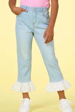 Girls Cropped Eyelet Hem Jeans