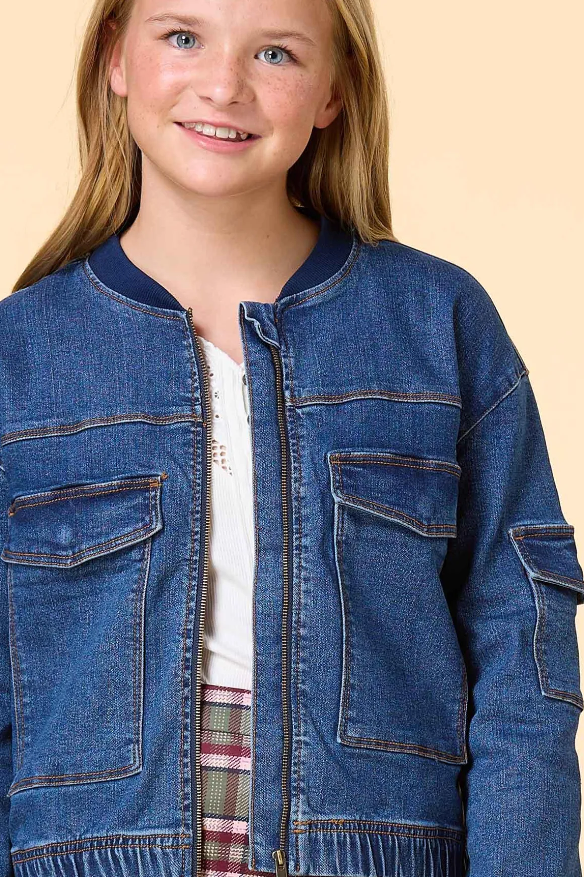 Girls Denim Bomber Jacket