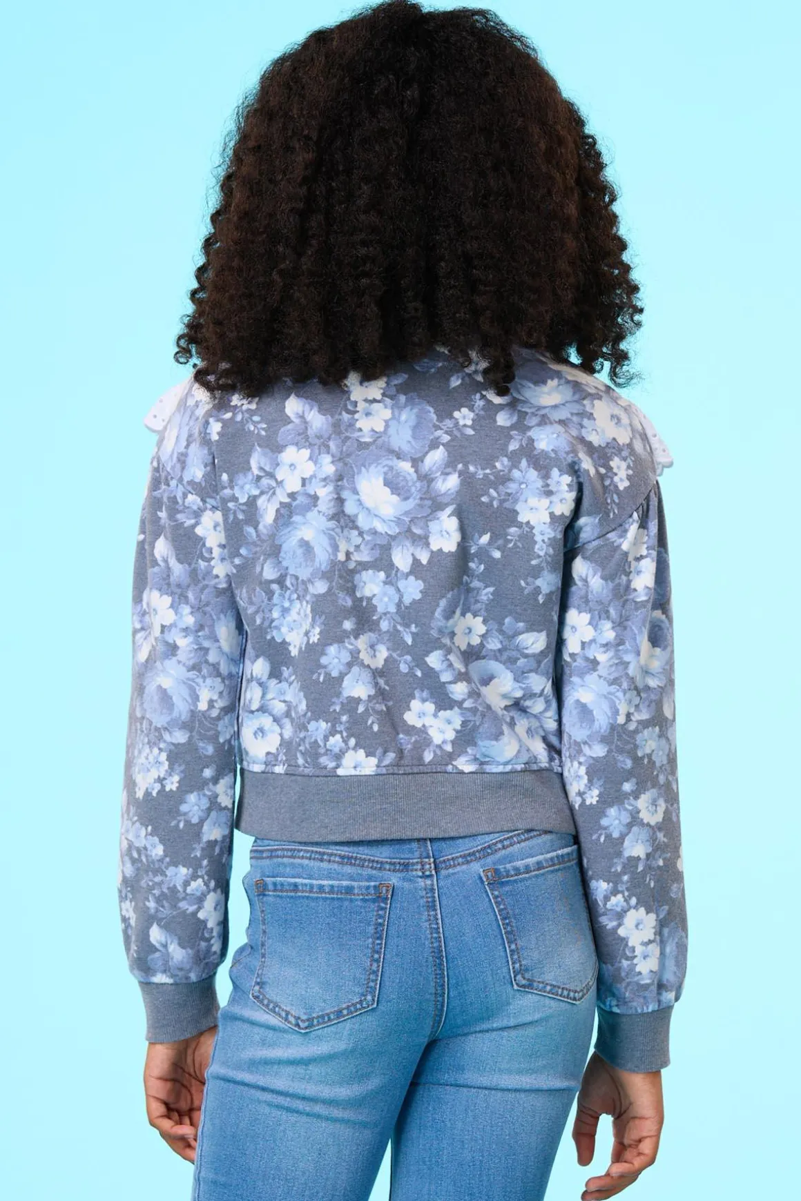 Girls Floral Eyelet Trim Sweatshirt