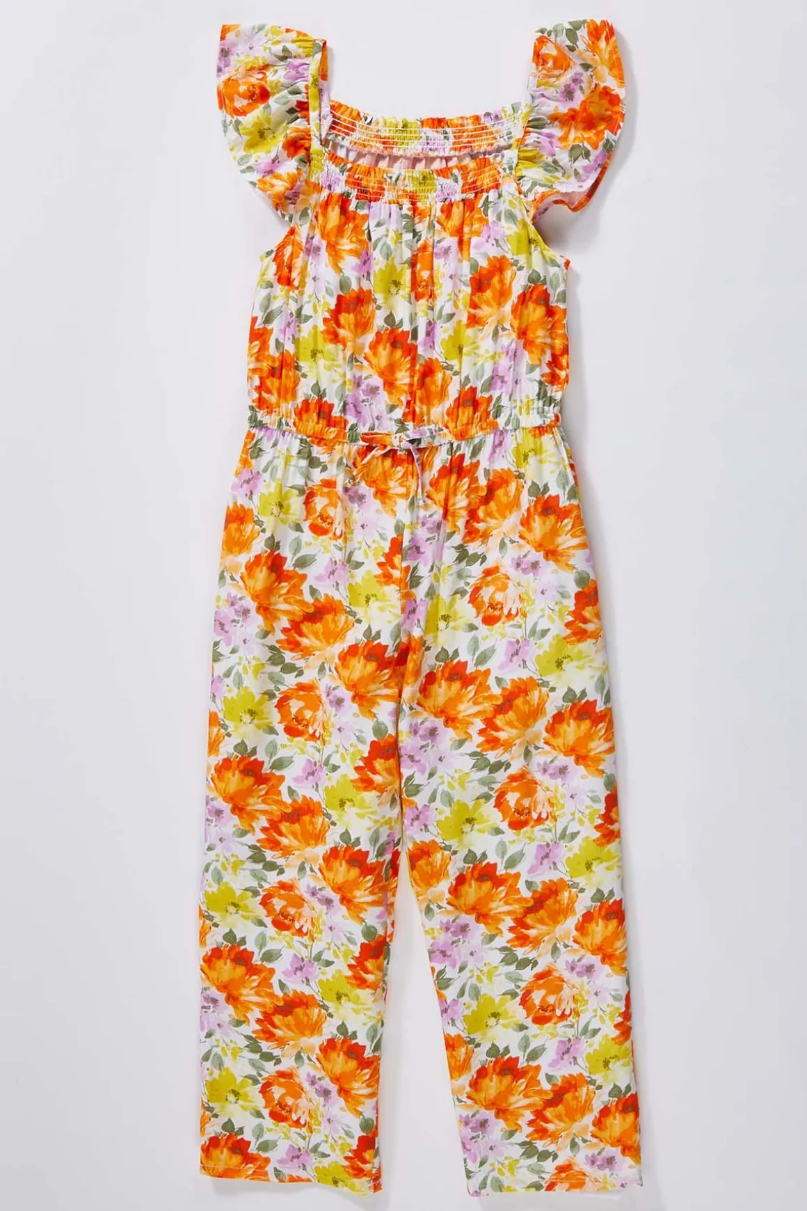 Girls Floral Flutter Sleeve Jumpsuit