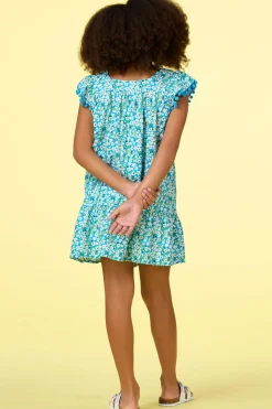 Girls Floral Pom Pom Dress