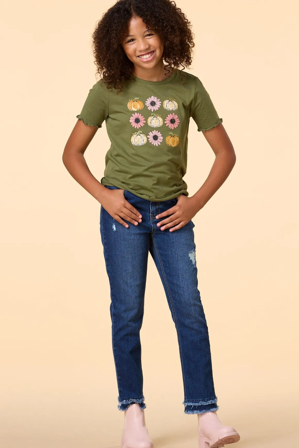 Girls Flower And Pumpkin Tee