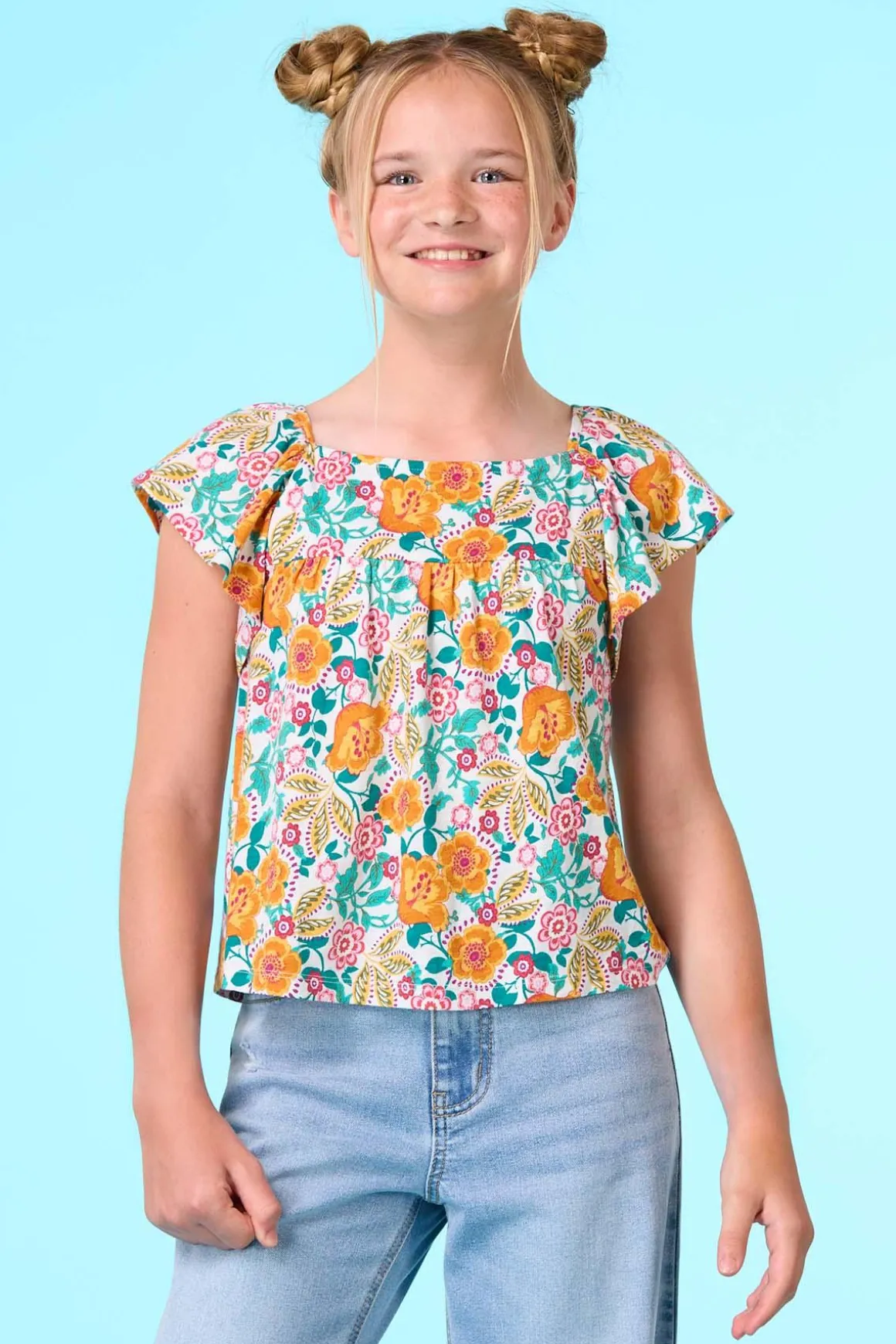 Girls Flutter Sleeve Babydoll Top
