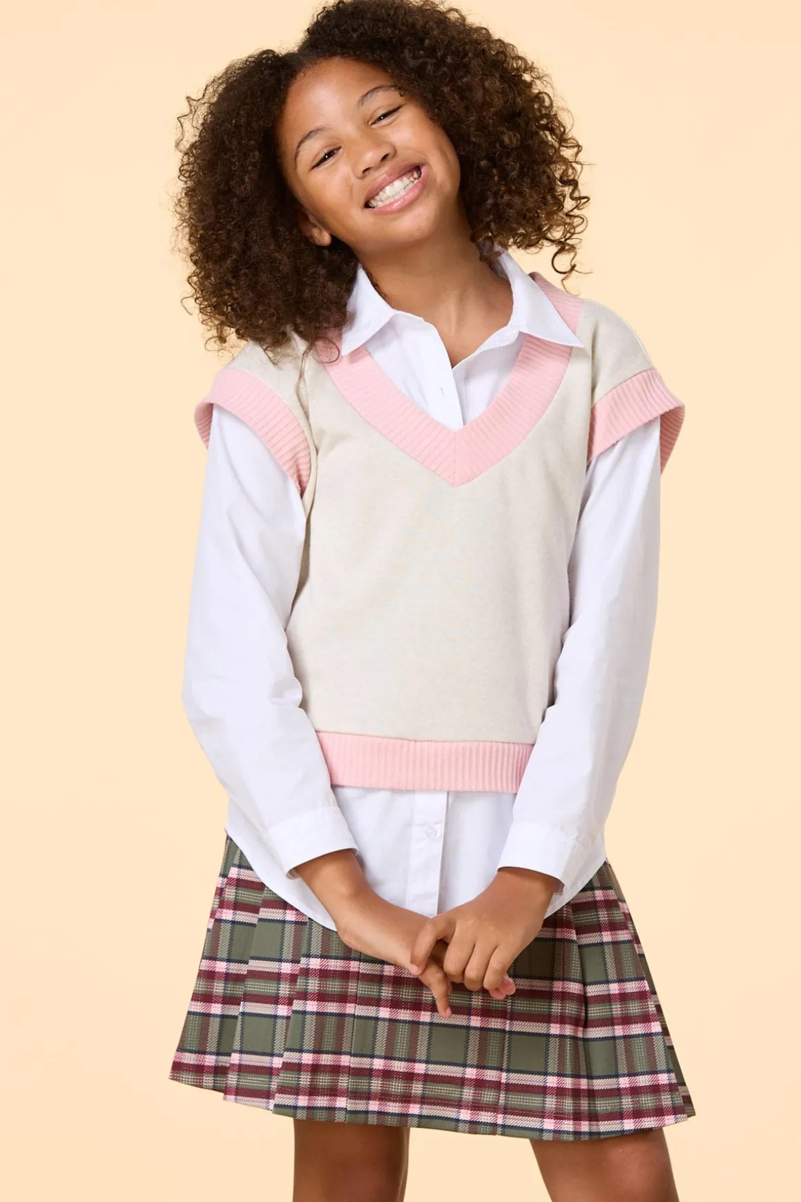 Girls Layered Poplin Sweater