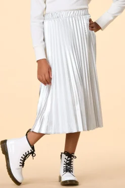 Girls Pleated Metallic Midi Skirt