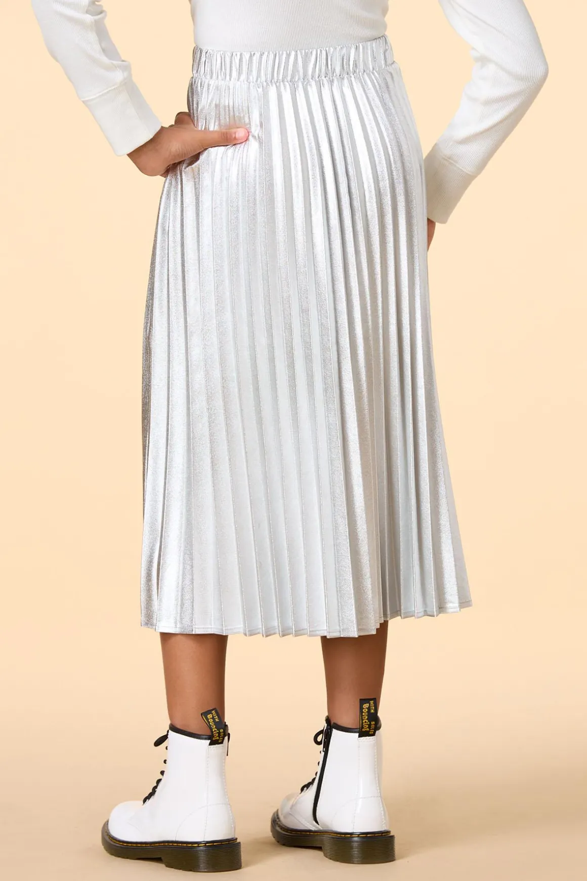 Girls Pleated Metallic Midi Skirt