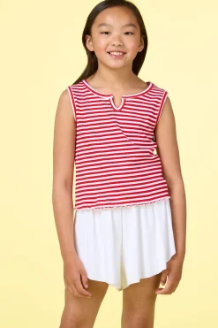 Girls Red And White Stripe Tank