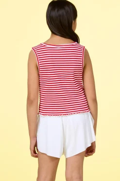 Girls Red And White Stripe Tank