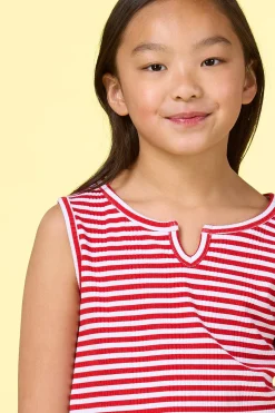 Girls Red And White Stripe Tank