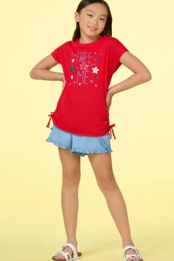Girls Ruffled Chambray Shorts